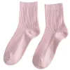 Women's pure cotton socks, double-needle long socks, mid-calf cotton socks, autumn and winter comfortable cotton solid color breathable pile socks, women's socks wholesale Item Picture